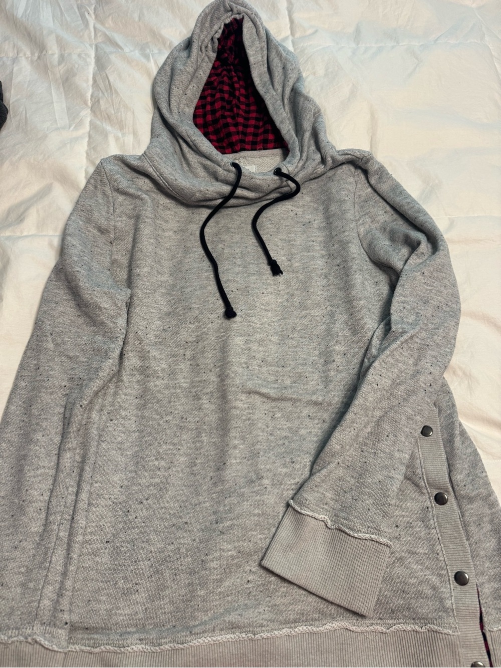 Maurices Gray Crewneck Hoodie with Red Plaid Lining